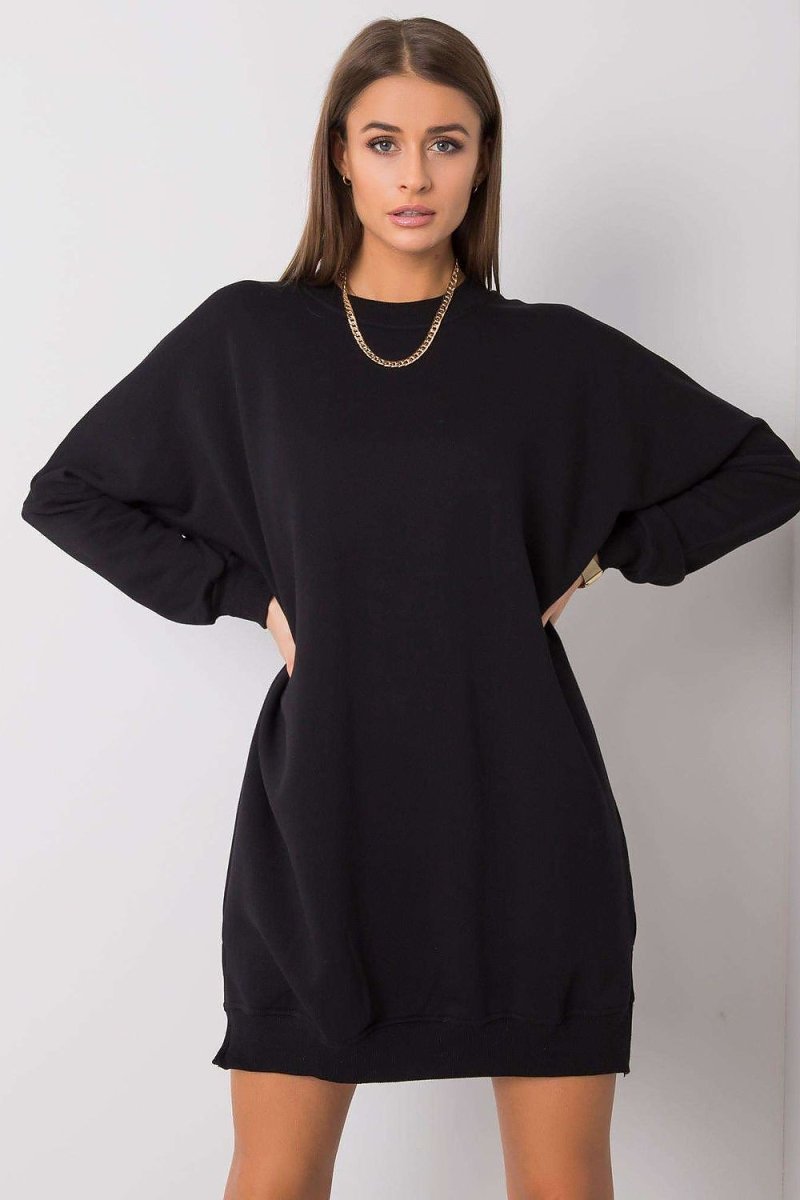 Cotton Blend Sweatshirt Dress with Round Neck - 