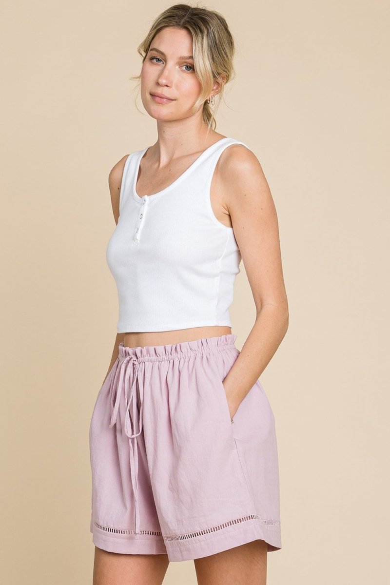 Cotton Bleu by Nu Lab High Waist Drawstring Shorts - Bottoms