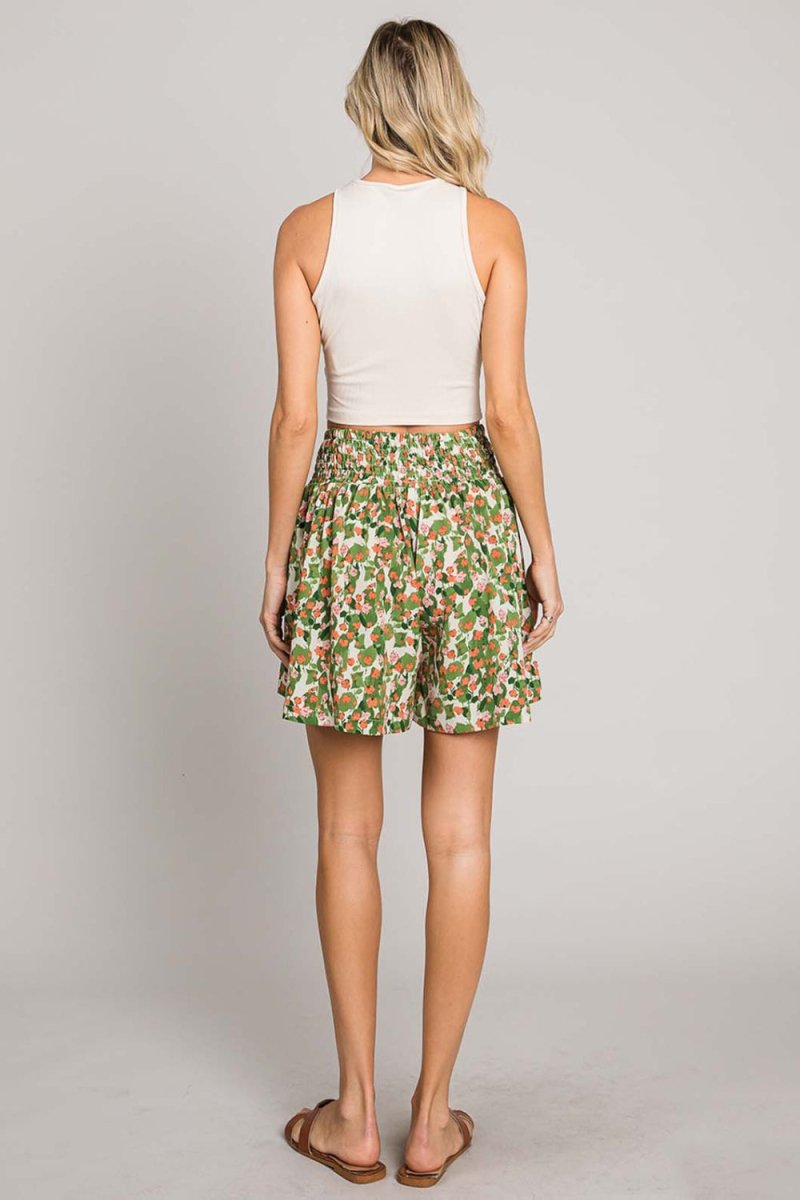 Cotton Bleu by Nu Label Floral Printed Smocked Waist Skorts - Bottoms