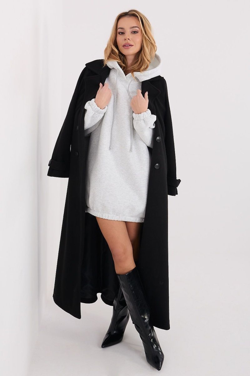 Cotton Hooded Mini Dress with Pockets - 