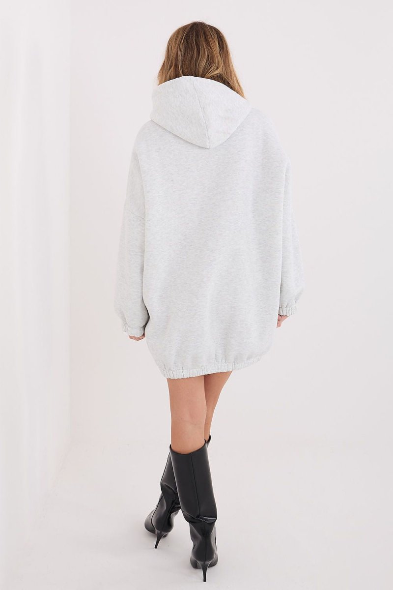 Cotton Hooded Mini Dress with Pockets - 