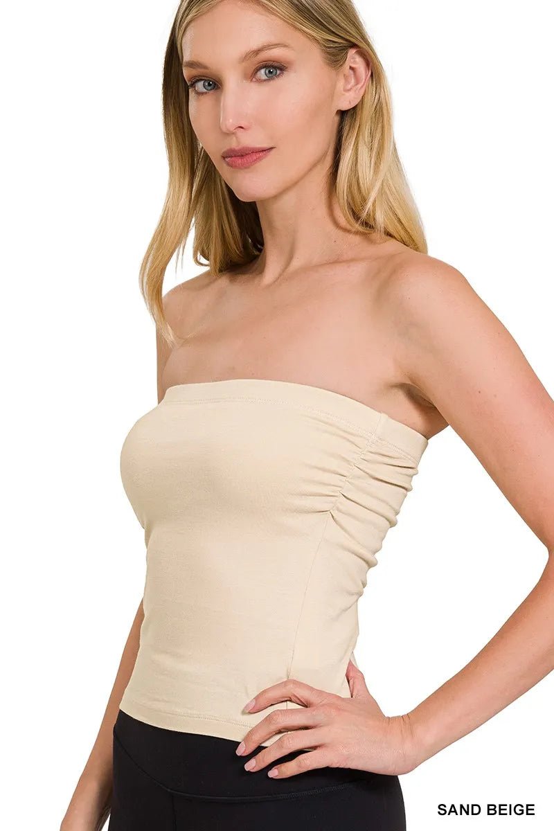 Cotton Tube Top with Built - in Bra - 
