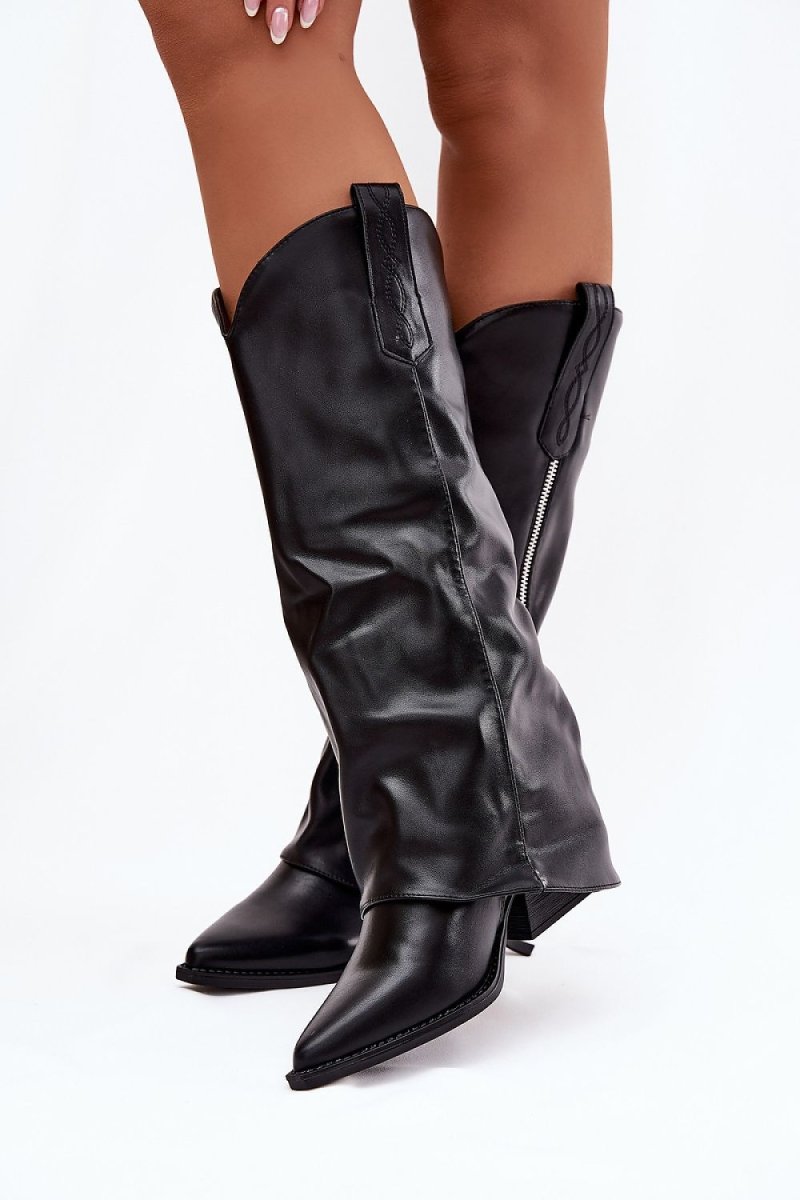 Cowboy Heel Boots with Chunky Column Heel - 