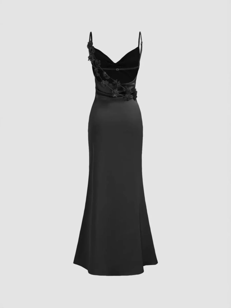Cowl Neck Satin Maxi Dress - 