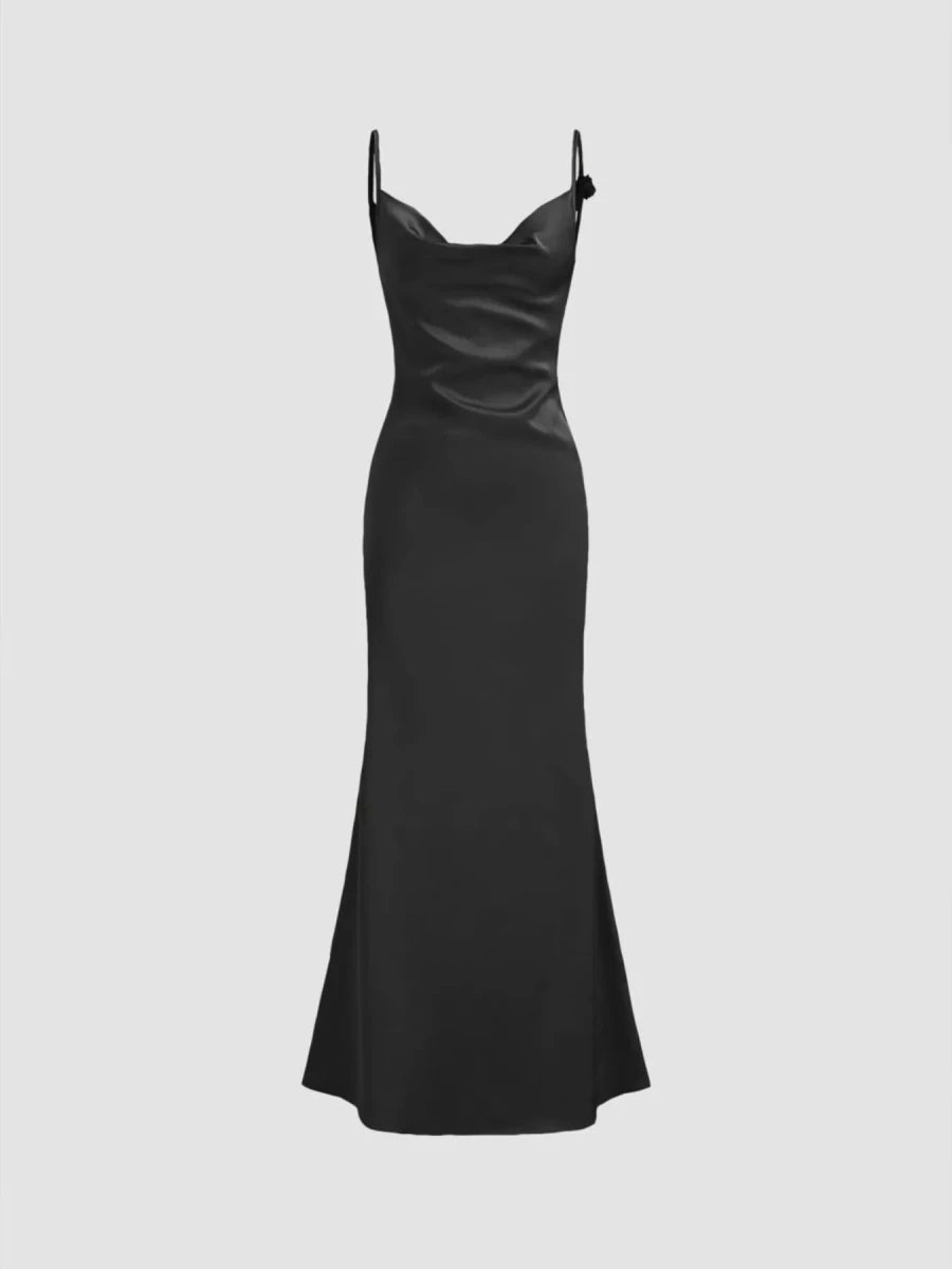 Cowl Neck Satin Maxi Dress - 