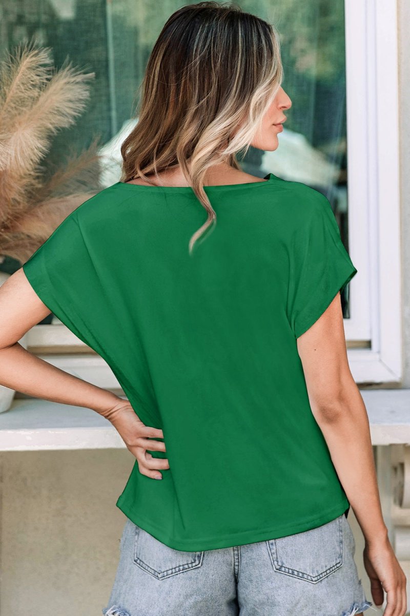 Cowl Neck Short Sleeve T-Shirt - Top