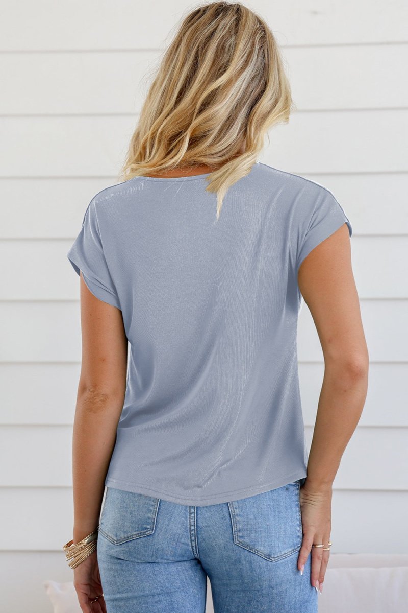 Cowl Neck Short Sleeve T-Shirt - Top