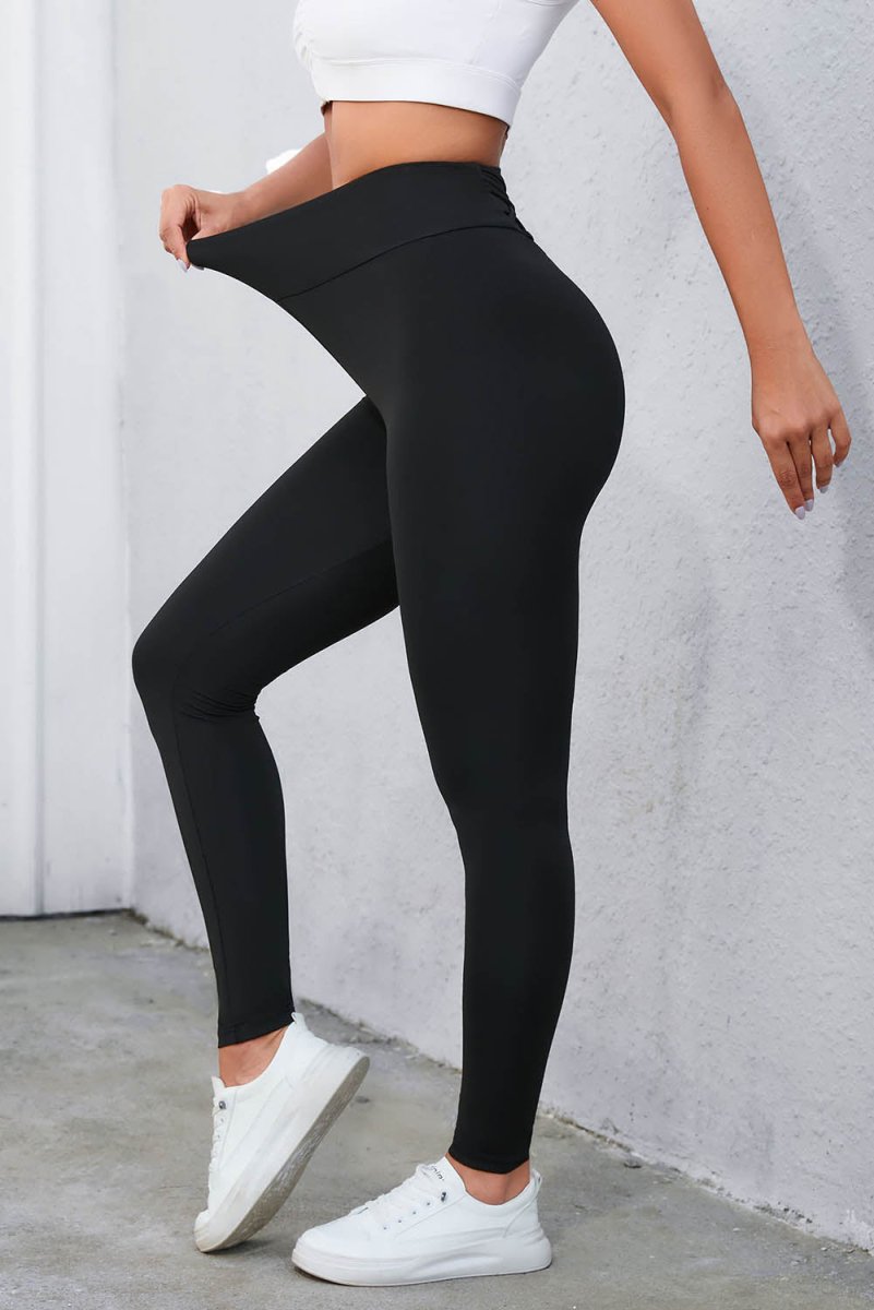 Crisscross Detail Wide Waistband Leggings - Bottoms