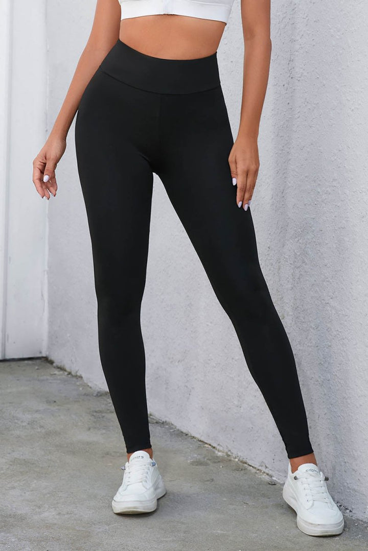 Crisscross Detail Wide Waistband Leggings - Bottoms
