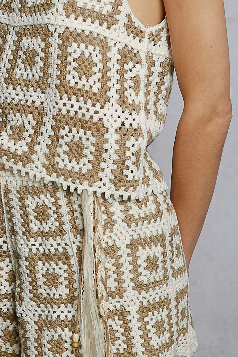 Crochet Tank Top with Granny Square Weave - 