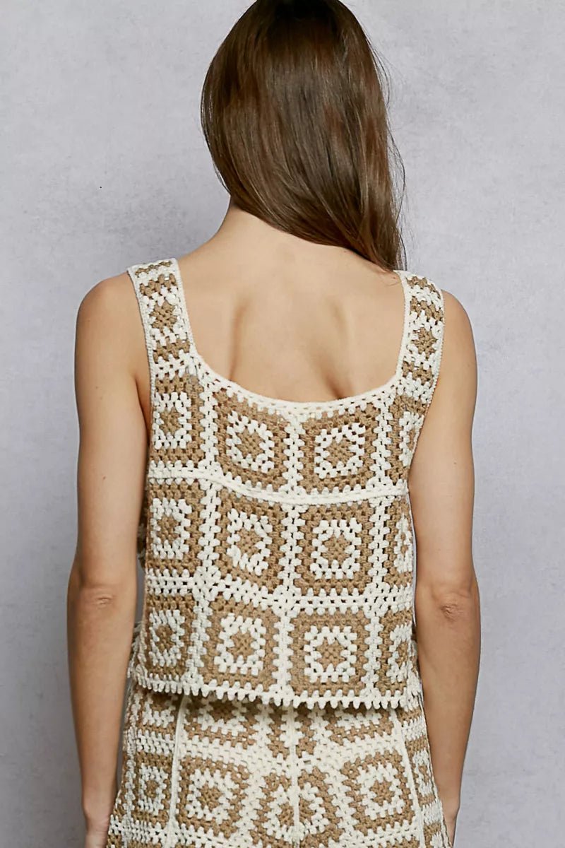 Crochet Tank Top with Granny Square Weave - 