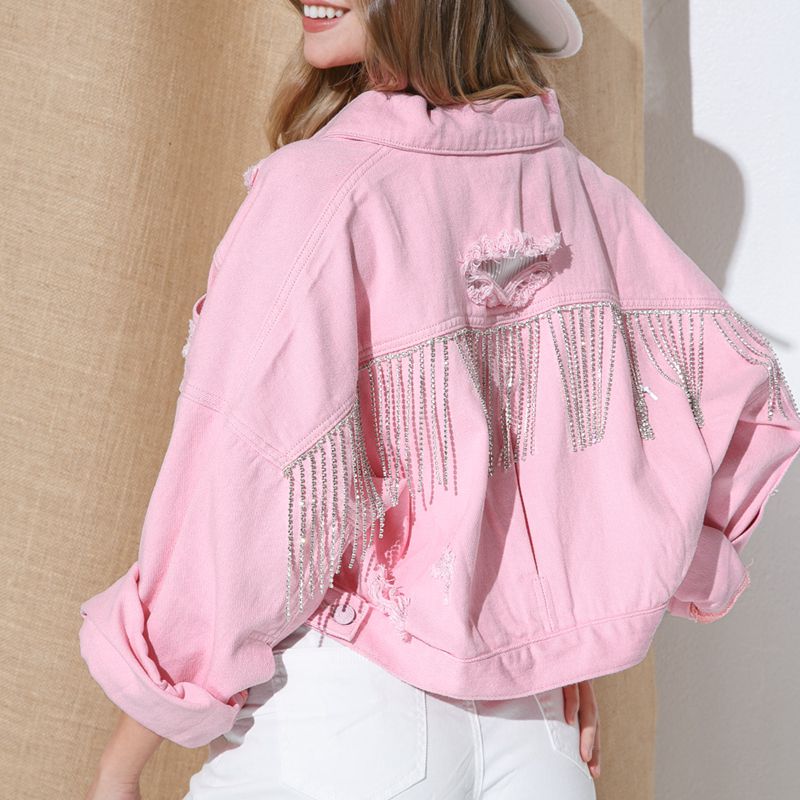 Cropped Collared Neck Dropped Shoulder Denim Jacket - Outerwear