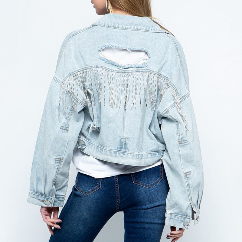 Cropped Collared Neck Dropped Shoulder Denim Jacket - Outerwear