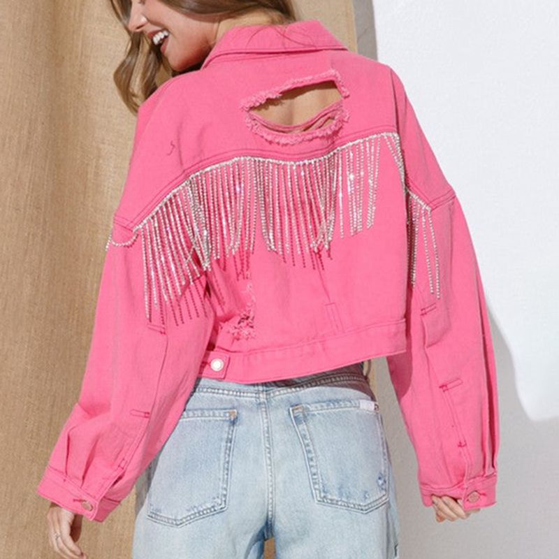 Cropped Collared Neck Dropped Shoulder Denim Jacket - Outerwear