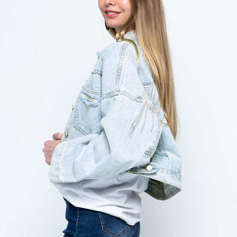 Cropped Collared Neck Dropped Shoulder Denim Jacket - Outerwear