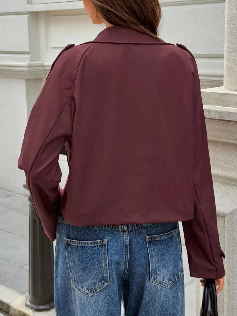 Cropped Double - Breasted Jacket with Raglan Sleeves - 