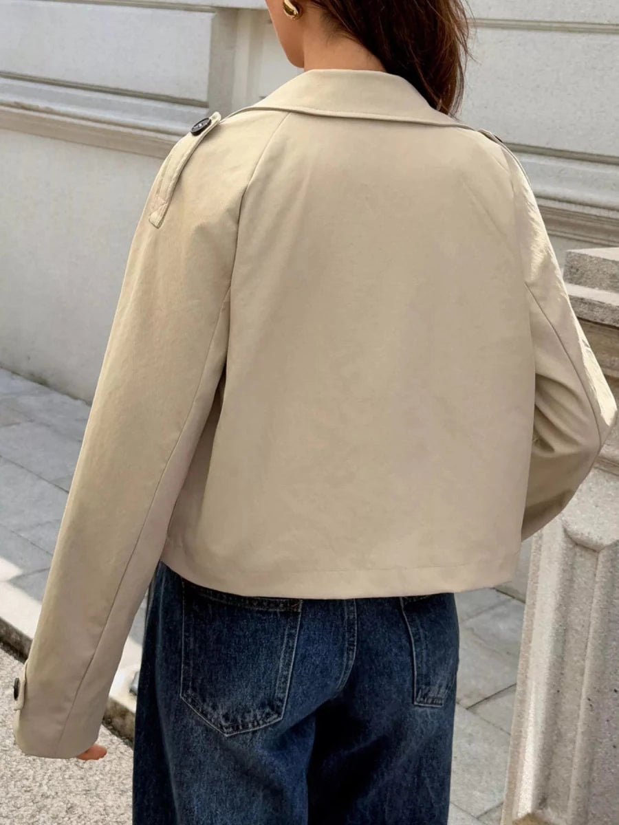 Cropped Double - Breasted Jacket with Raglan Sleeves - 