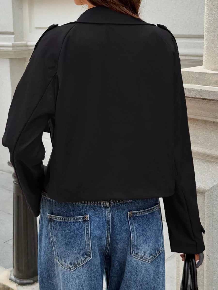 Cropped Double - Breasted Jacket with Raglan Sleeves - 