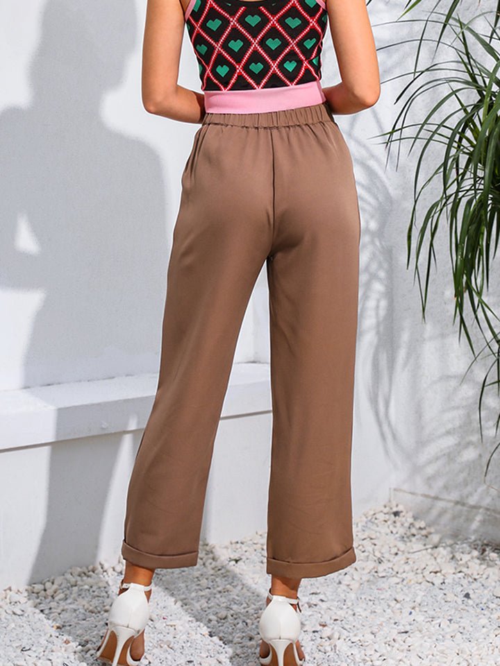 Cropped Straight Leg Pants - Bottoms