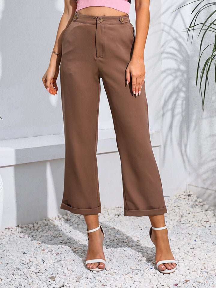 Cropped Straight Leg Pants - Bottoms