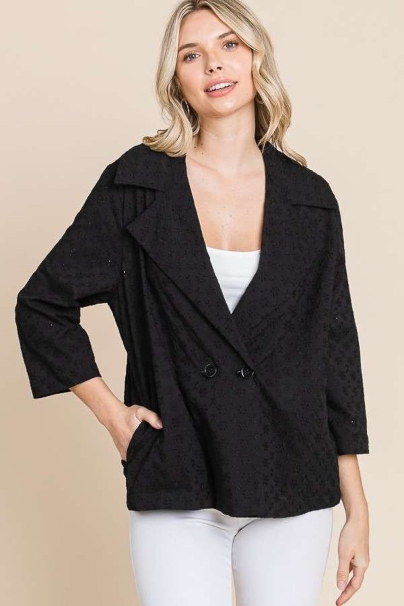 Culture Code Double Breasted Eyelet Jacket with Pockets - Outerwear
