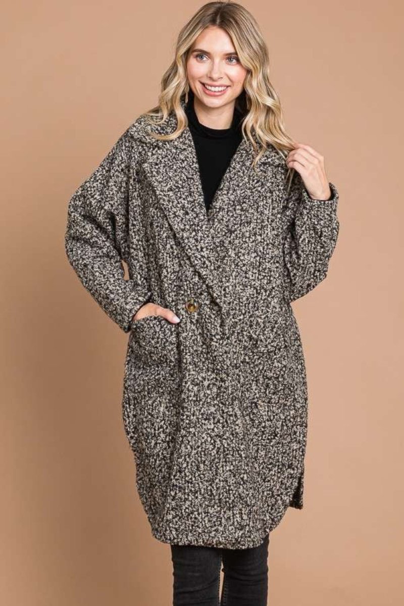 Culture Code Full Size Lapel Collar Double Breast Teddy Coat - Outerwear