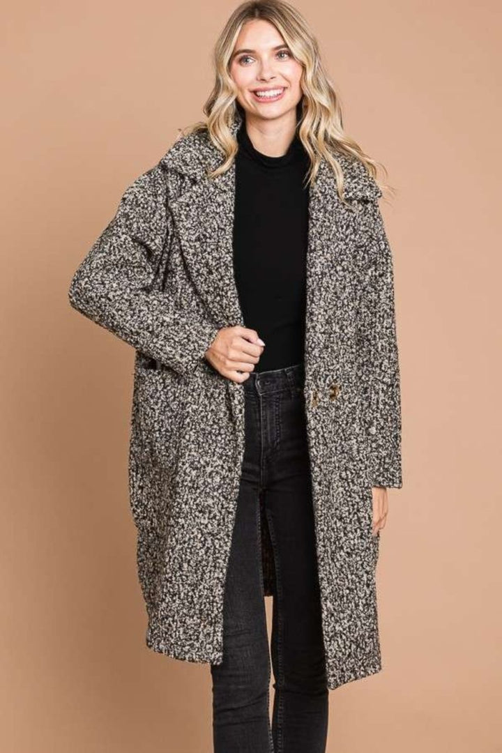 Culture Code Full Size Lapel Collar Double Breast Teddy Coat - Outerwear