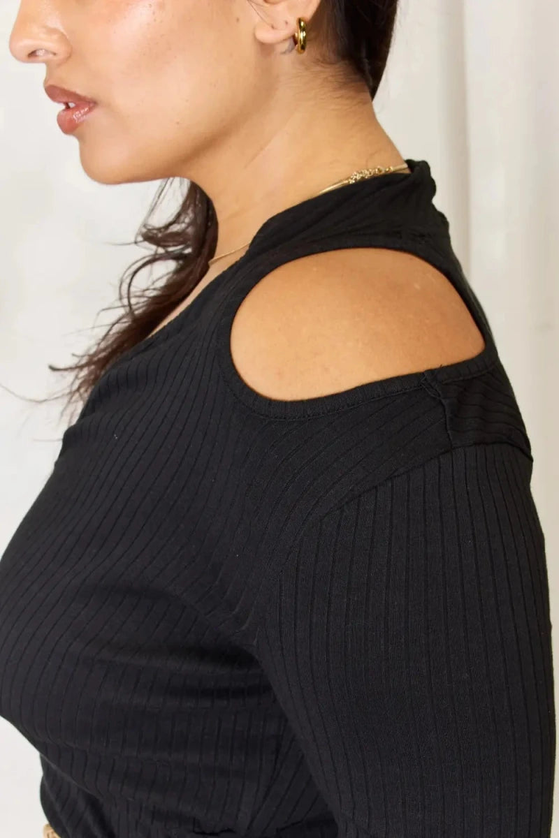 Culture Code Full Size Ribbed Surplice Cold Shoulder Top - 