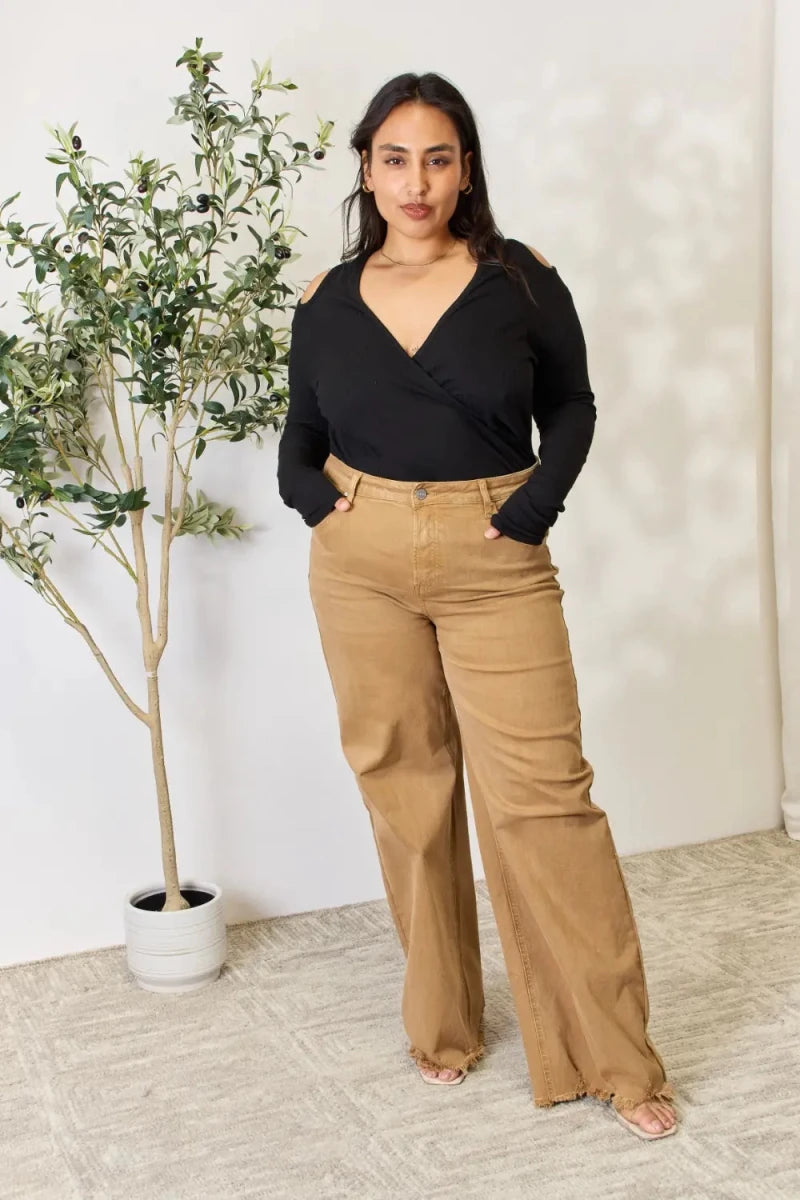 Culture Code Full Size Ribbed Surplice Cold Shoulder Top - 