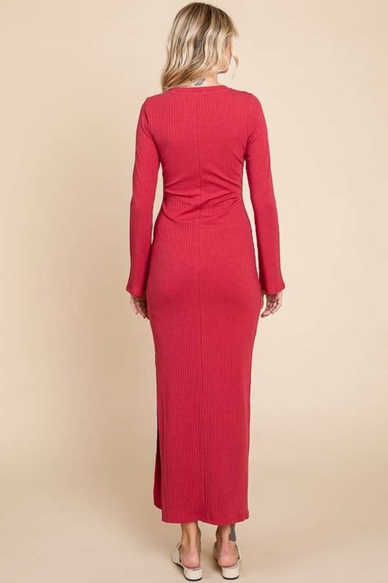 Culture Code Full Size Round Neck Bodycon Bell Maxi Dress - Sweater Dress