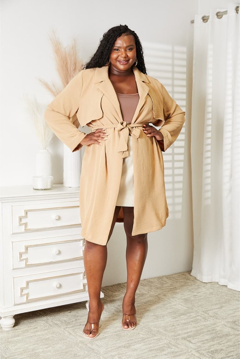 Culture Code Full Size Tied Trench Coat with Pockets - Outerwear