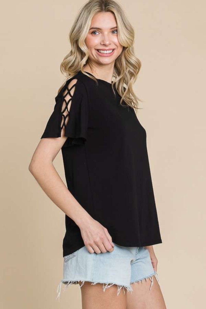 Culture Code Round Neck Crisscross Short Sleeve T-Shirt - Top