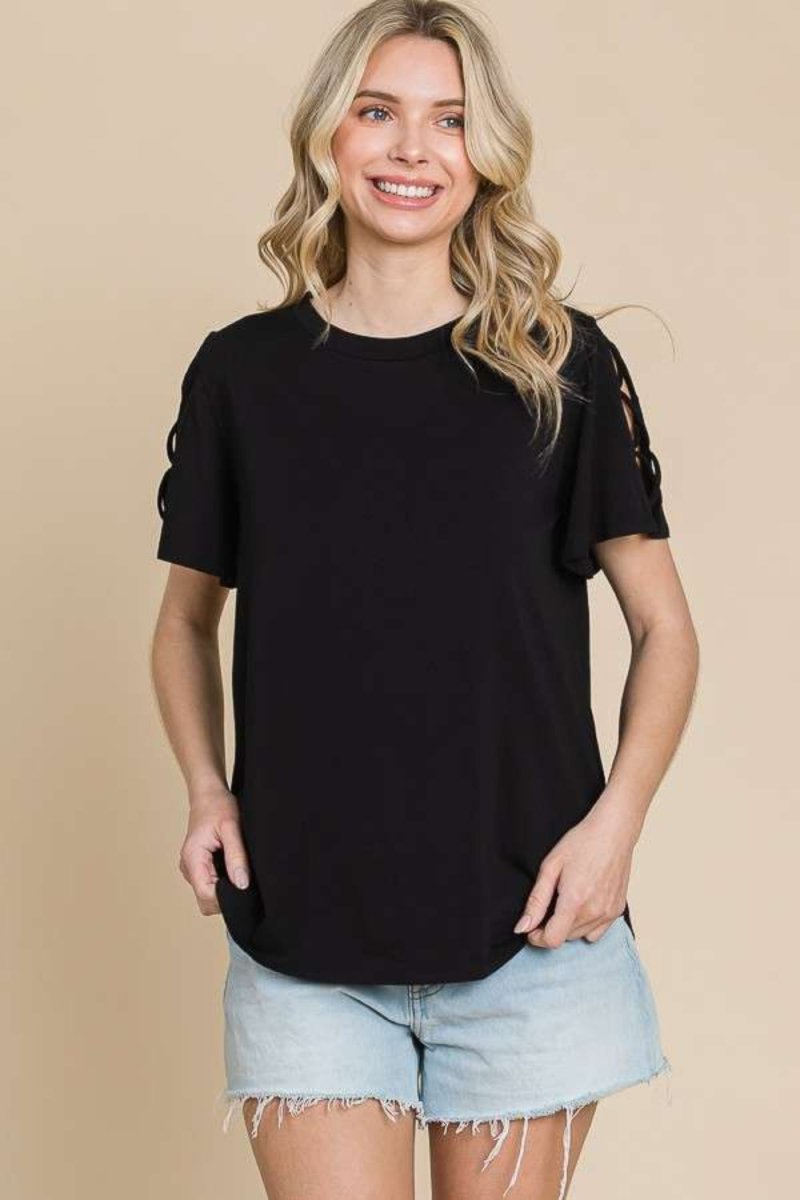 Culture Code Round Neck Crisscross Short Sleeve T-Shirt - Top