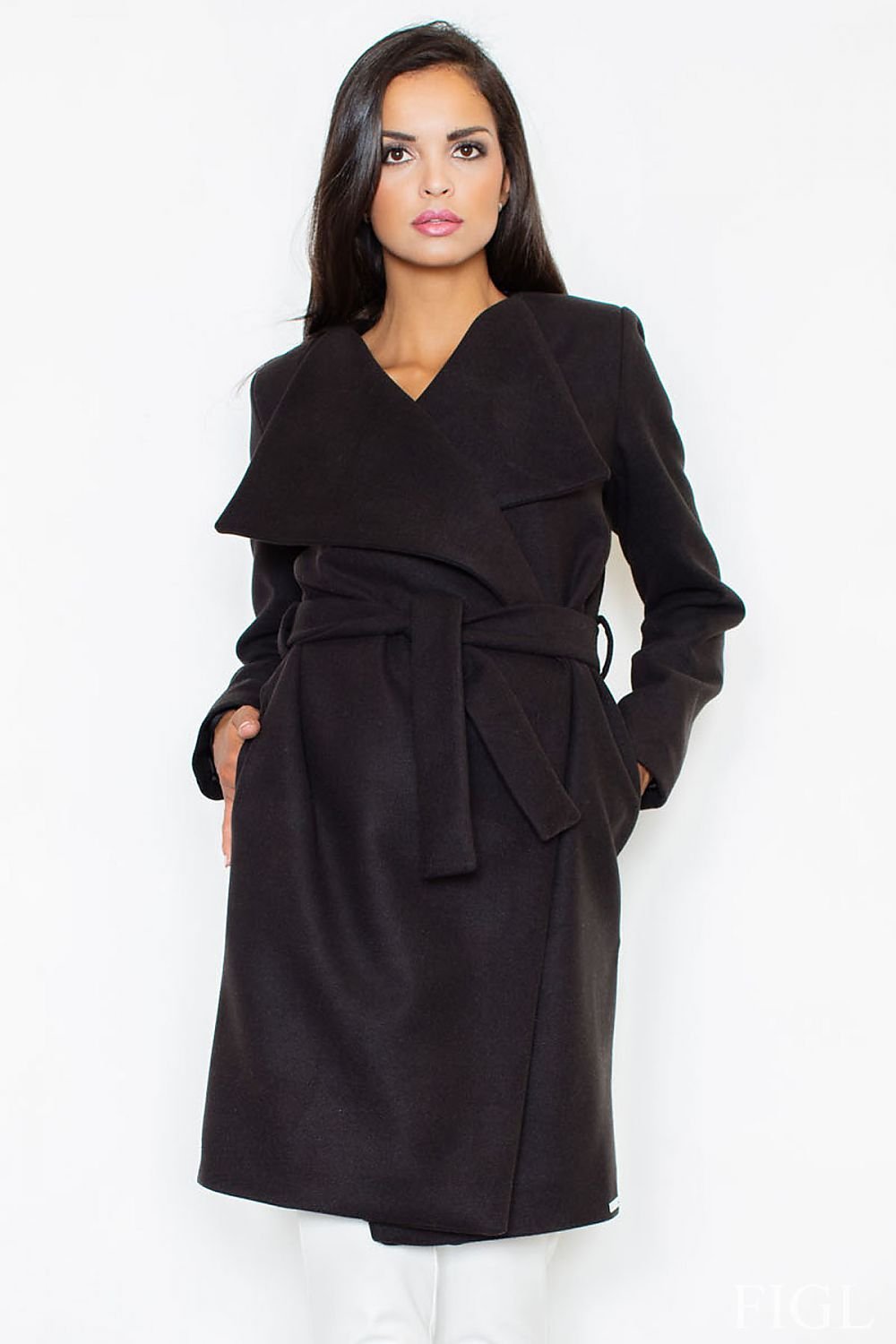 Elegant Unbuttoned Coat with Feminine Cut & Front Pockets by Figl