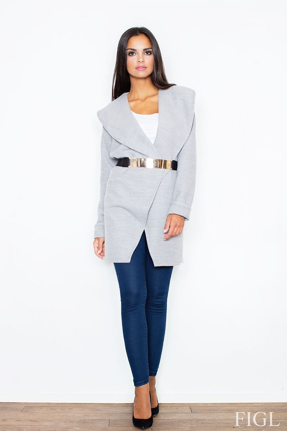 Elegant Unbuttoned Coat with Feminine Cut & Front Pockets by Figl