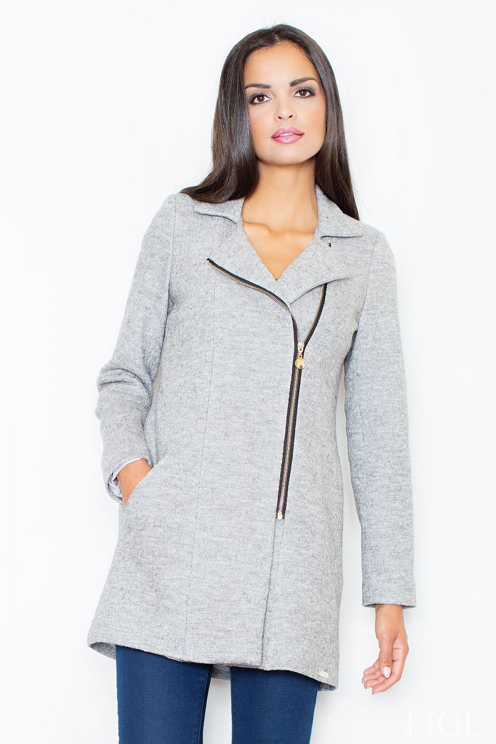 Elegant Unbuttoned Coat with Feminine Cut & Front Pockets by Figl