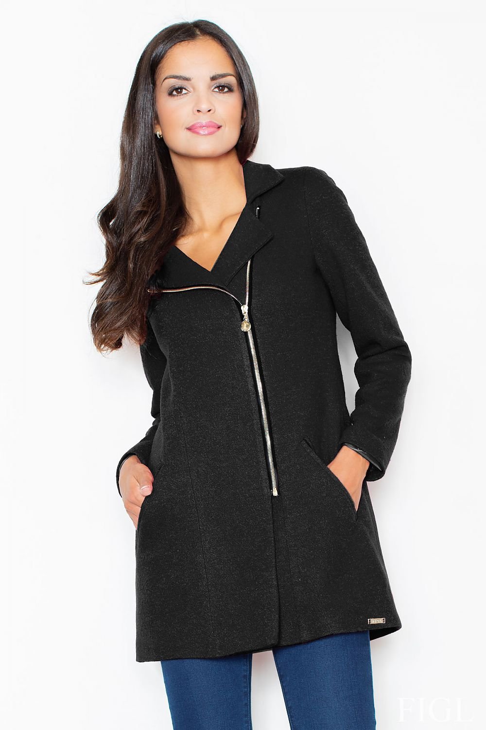 Elegant Unbuttoned Coat with Feminine Cut & Front Pockets by Figl