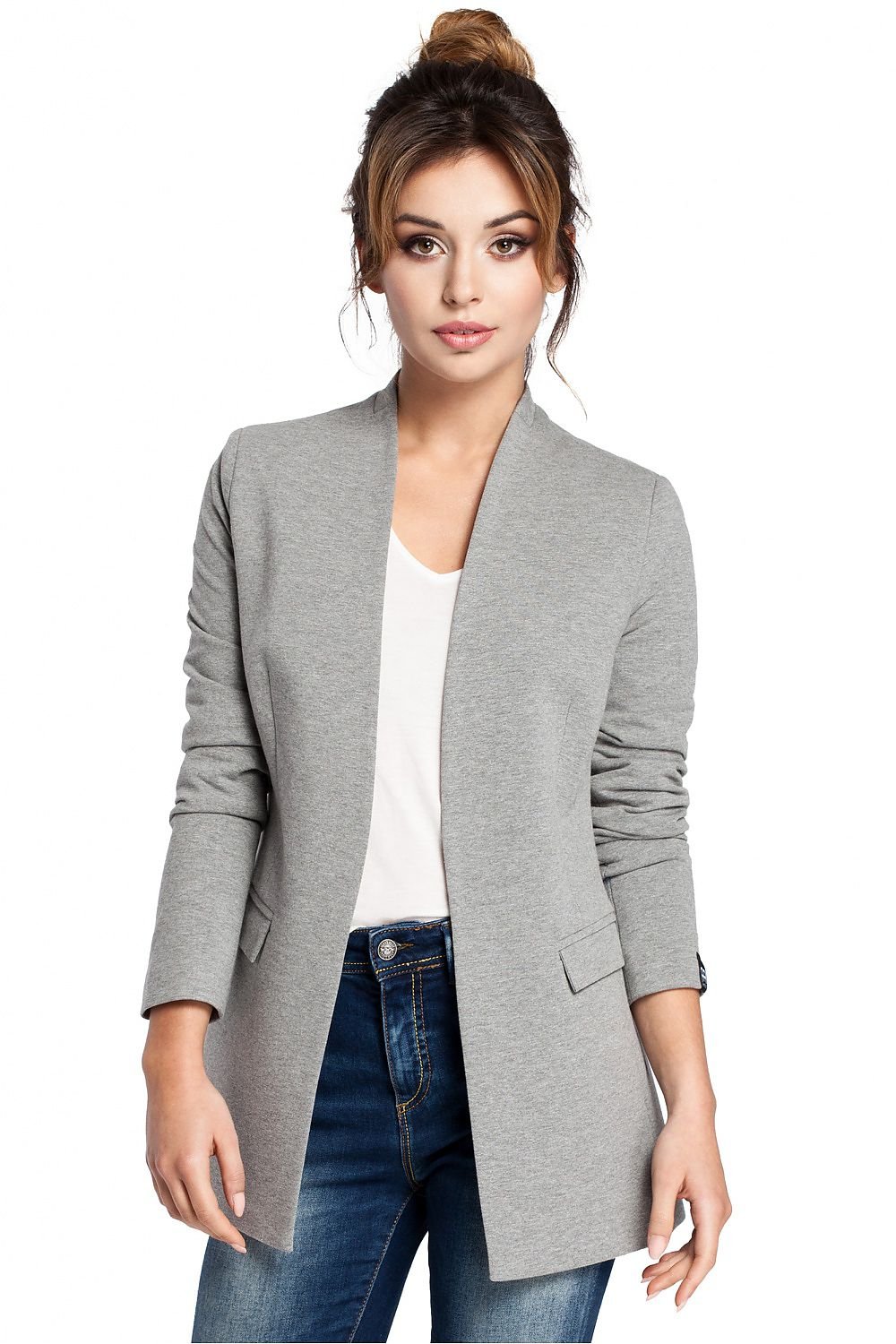 Elegant Knit Jacket with Lined Collar & Hidden Pocket Flaps – Versatile Style