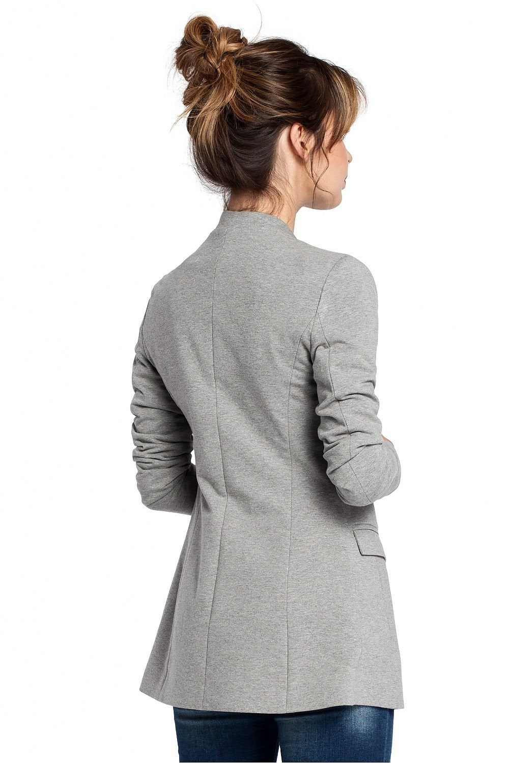 Elegant Knit Jacket with Lined Collar & Hidden Pocket Flaps – Versatile Style