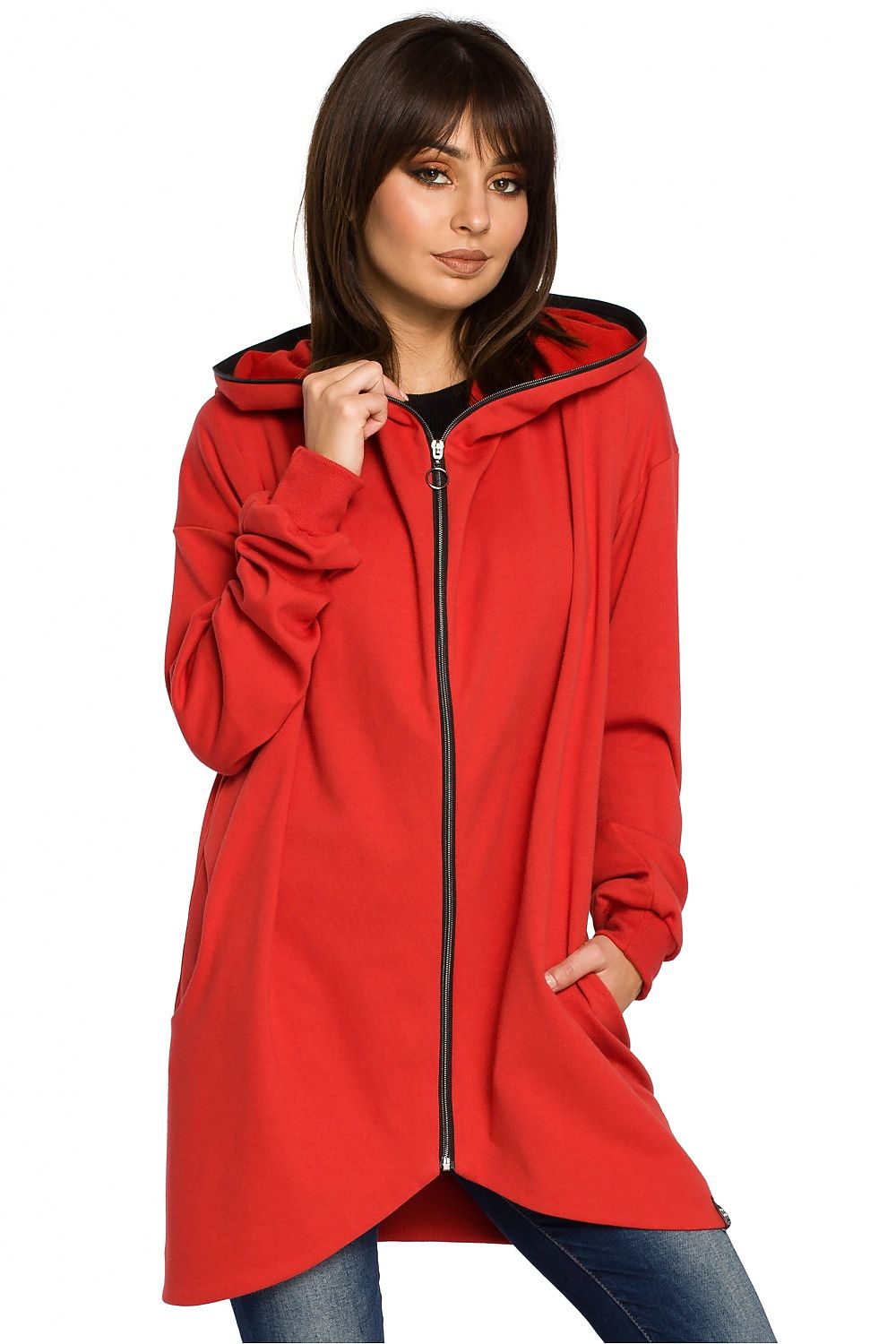 Stylish Oversized Zip-Up Sweatshirt with Hood & Drawstring Hem – Ultimate Comfort