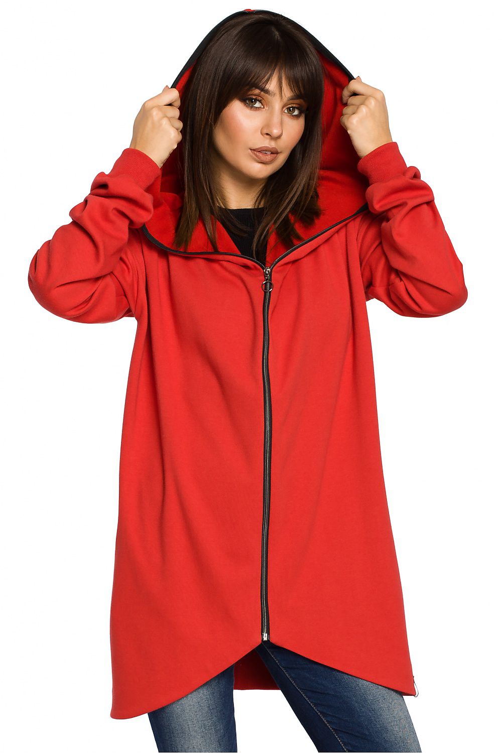 Stylish Oversized Zip-Up Sweatshirt with Hood & Drawstring Hem – Ultimate Comfort