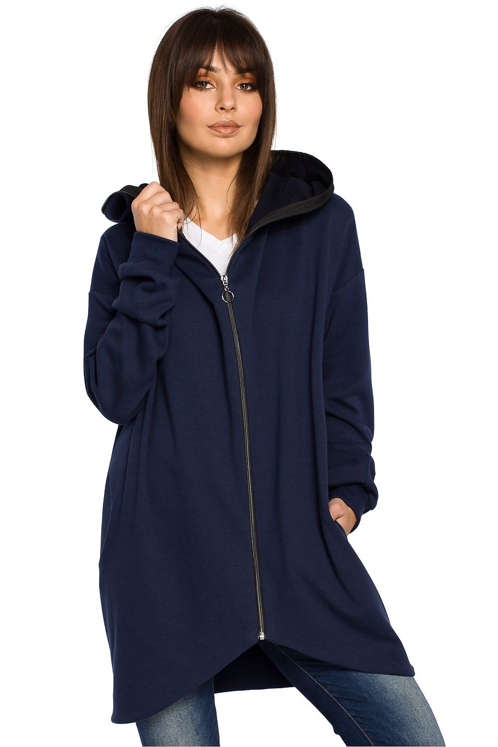 Stylish Oversized Zip-Up Sweatshirt with Hood & Drawstring Hem – Ultimate Comfort