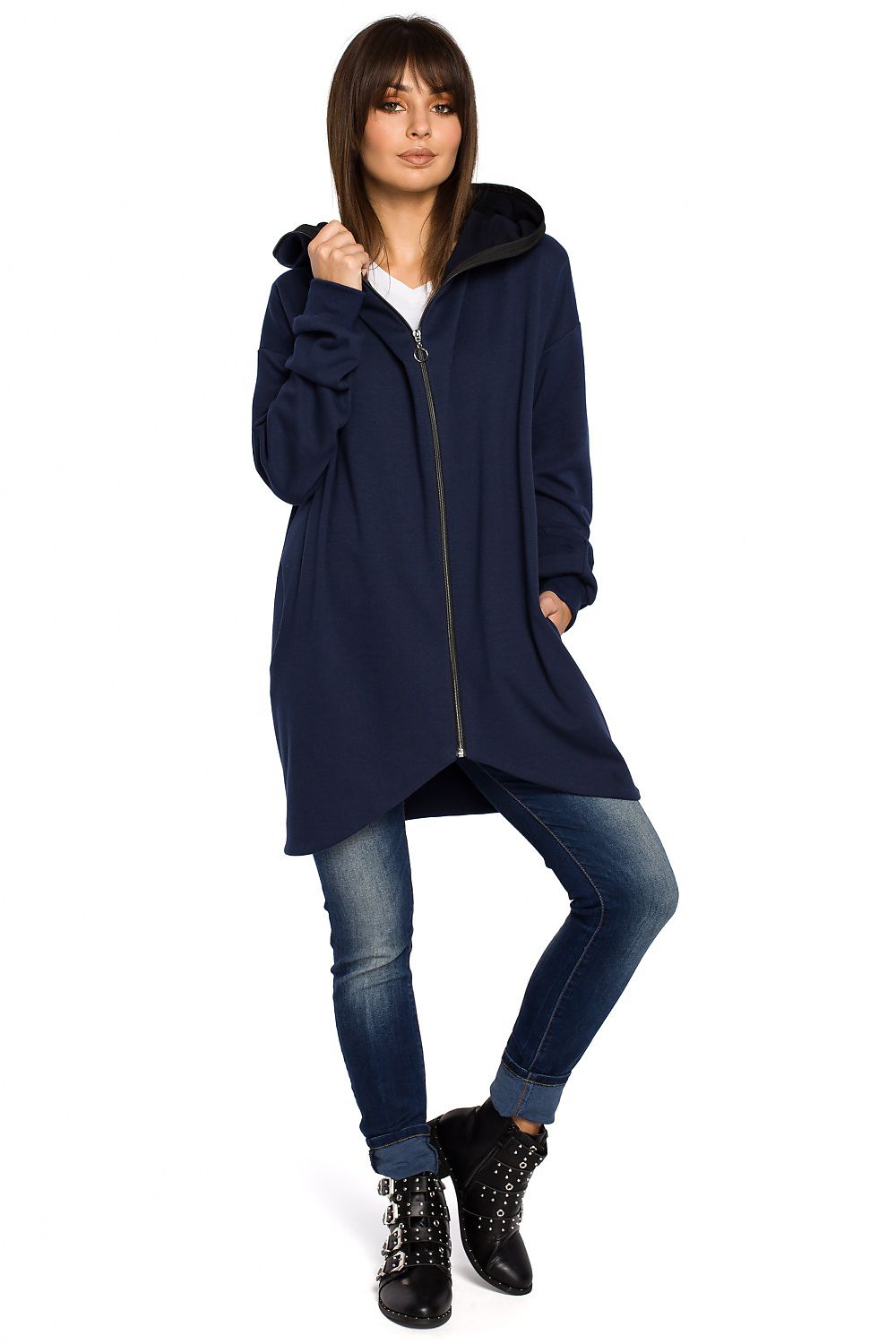 Stylish Oversized Zip-Up Sweatshirt with Hood & Drawstring Hem – Ultimate Comfort