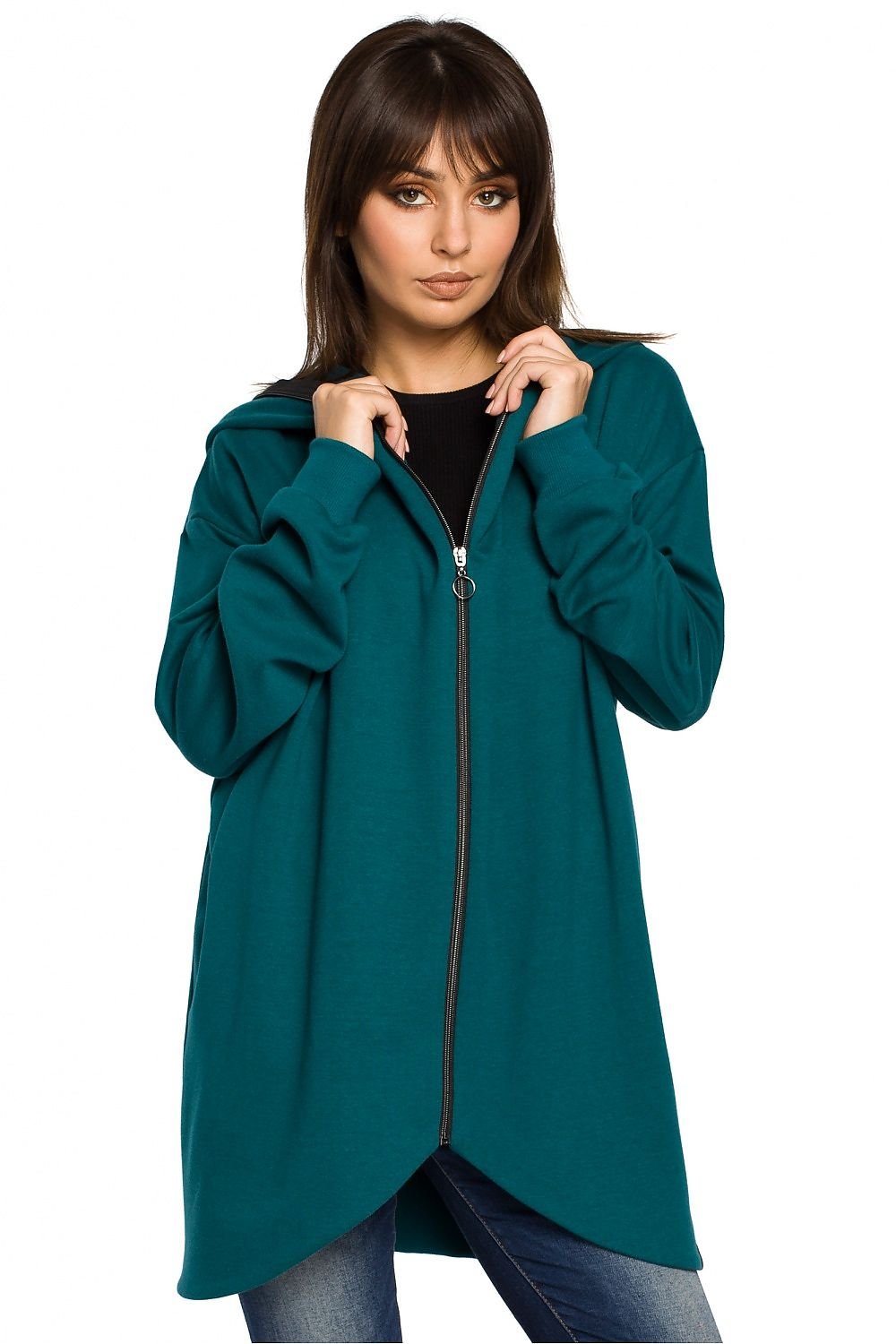 Stylish Oversized Zip-Up Sweatshirt with Hood & Drawstring Hem – Ultimate Comfort