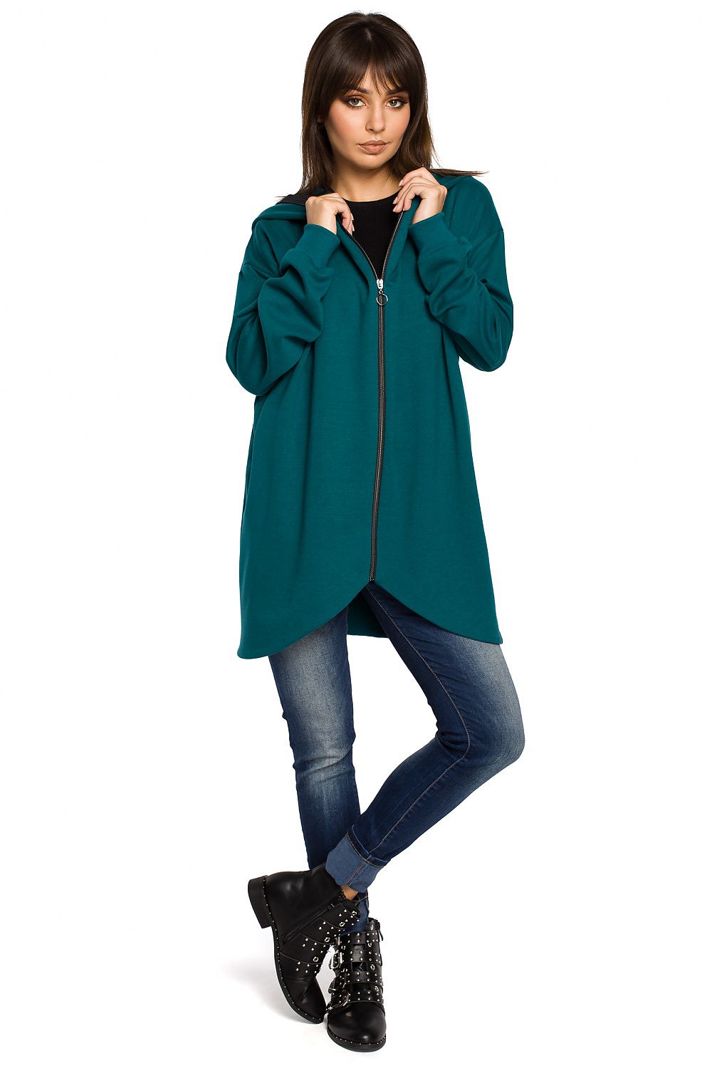 Stylish Oversized Zip-Up Sweatshirt with Hood & Drawstring Hem – Ultimate Comfort