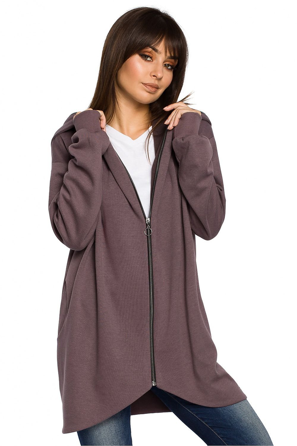 Stylish Oversized Zip-Up Sweatshirt with Hood & Drawstring Hem – Ultimate Comfort