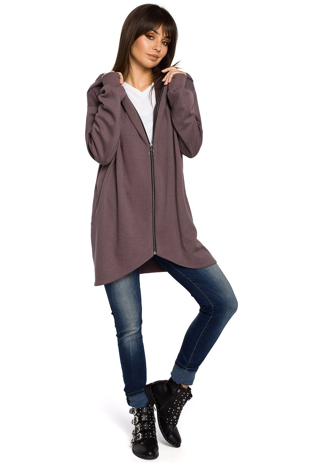 Stylish Oversized Zip-Up Sweatshirt with Hood & Drawstring Hem – Ultimate Comfort