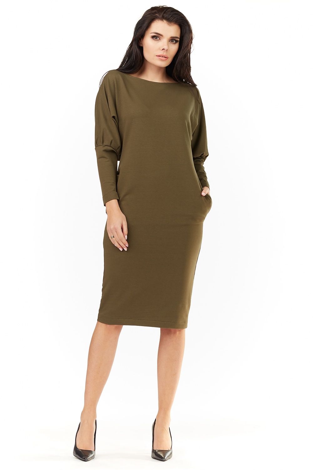 Simple Long-Sleeve Dress with Side Slip Pockets – Versatile for Any Occasion by Awama