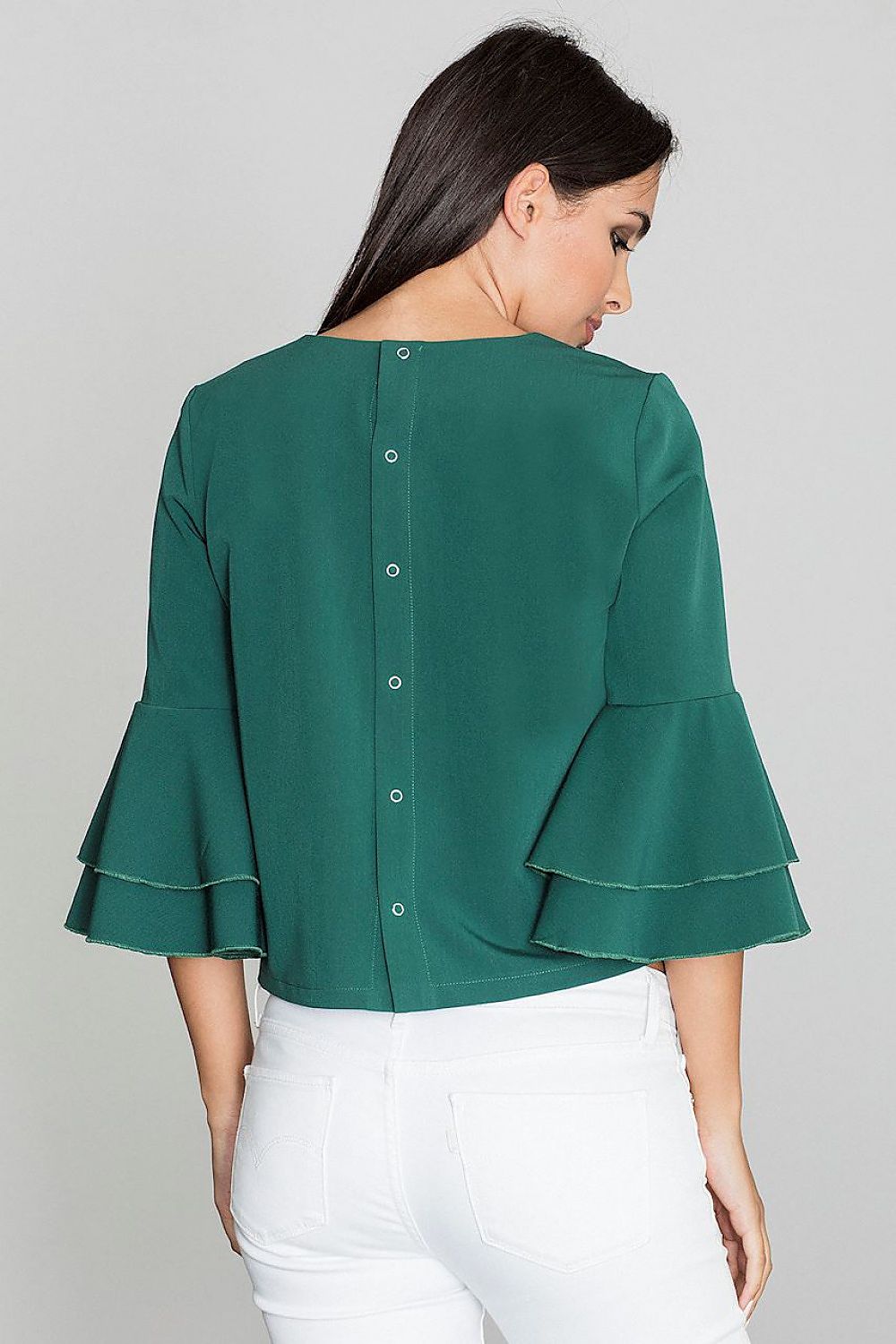 Delicate Blouse with Back Buttons & Frilled Sleeves – Chic & Flirty Style