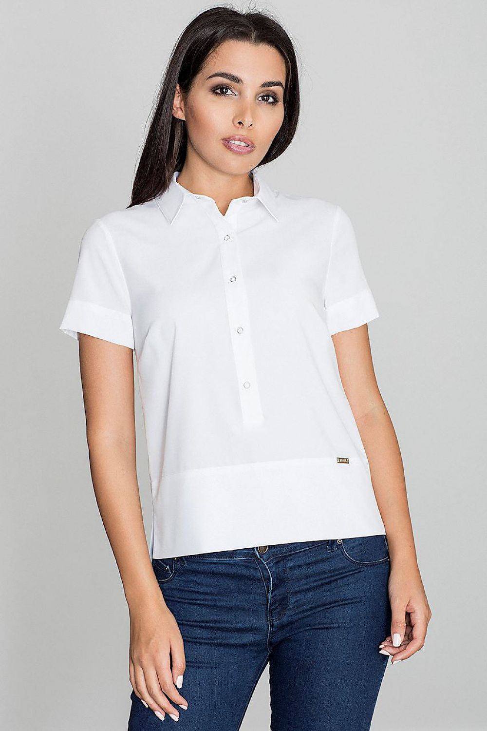 Classic Solid-Coloured Button-Down Blouse with Collar – Perfect for Skirts & Trousers